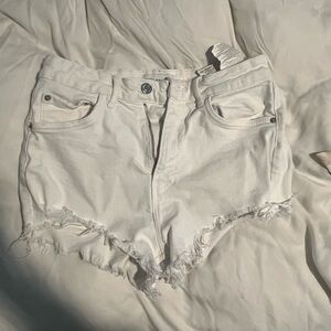 Distressed high waisted denim shorts